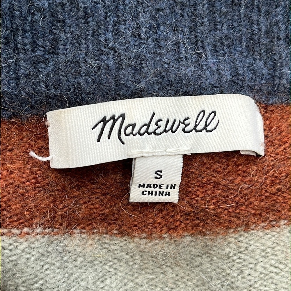 Madewell Pullover Sweater in Elmwood Stripe Orange Blue Size Small Alpaca Wool - Picture 6 of 10